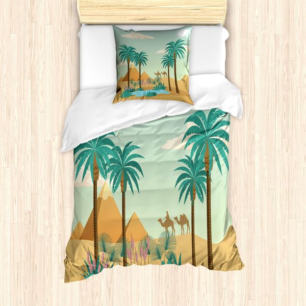 Abakuhaus Set Copripiumino Per Letti Singoli, Wildlife Desert Botanical Art, Antiacaro, Adatto A Chi Soffre Di Allergie, Con Federa, 135 Cm X 200 Cm - 80 X 80 Cm, Verde Menta Multicolore-image