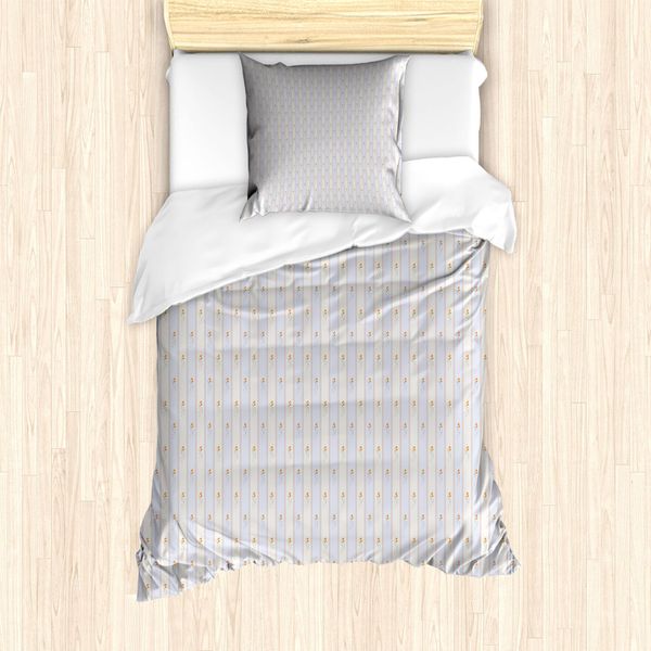 Abakuhaus Set Copripiumino Dai Colori Tenui Per Letti Singoli, Fiori Su Strisce, Antiacaro, Adatto A Chi Soffre Di Allergie, Con Federa, 135 Cm X 200 Cm - 80 X 80 Cm, Verde Chiaro E Blu Cielo-image