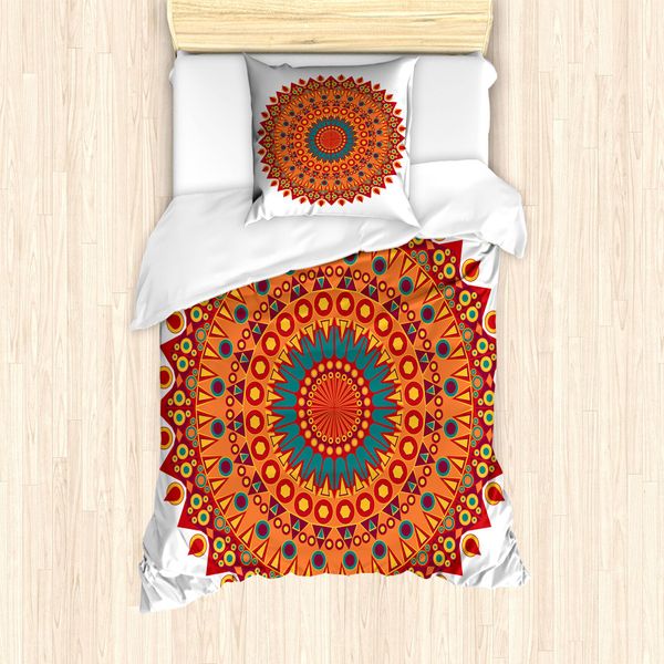 Set Copripiumino Abakuhaus Per Letti Singoli, Medaglione In Stile Orientale, Antiacaro E Anallergico, Con Federa, 135 Cm X 200 Cm - 80 X 80 Cm, Multicolore-image