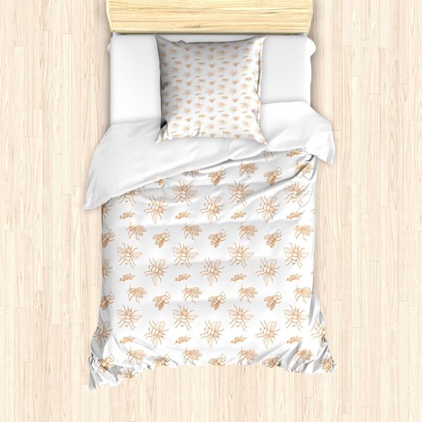Abakuhaus Set Copripiumino Per Letto Singolo BienenköNigin, Motivo A Contorni, Antiacaro, Adatto A Chi Soffre Di Allergie, Con Federa, 135 Cm X 200 Cm - 80 X 80 Cm, Ambra E Bianco-image