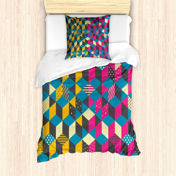 Abakuhaus Set Copripiumino Geometrico Per Letti Singoli, Blocchi Colorati Moderni, Antiacaro, Adatto A Chi Soffre Di Allergie, Con Federa, 135 Cm X 200 Cm - 80 X 80 Cm, Multicolore-image