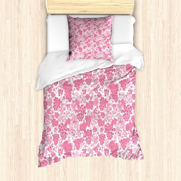 Set Copripiumino Abakuhaus Per Letti Singoli, Motivo Astratto Monocromatico A Grappoli D'uva, Antiacaro E Anallergico, Con Federa, 135 Cm X 200 Cm - 80 X 80 Cm, Rosa Pastello E Bianco-image