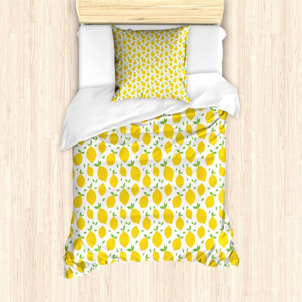 Abakuhaus Set Copripiumino Per Letto Singolo, Tema Estivo Moderno Tasty, Antiacaro, Adatto A Chi Soffre Di Allergie, Con Federa, 135 Cm X 200 Cm - 80 X 80 Cm, Verde Lime Earth Giallo-image