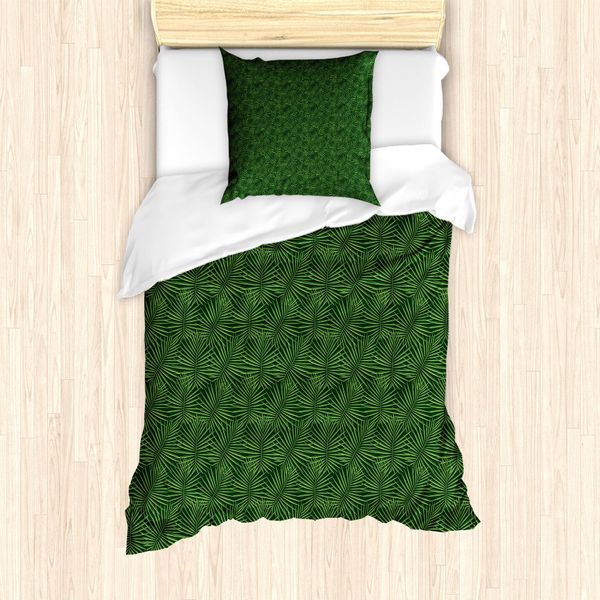 Abakuhaus Set Copripiumino Jungle Leaf Per Letti Singoli, Palm Leaf Monochrome, Antiacaro, Adatto A Chi Soffre Di Allergie, Con Federa, 135 Cm X 200 Cm - 80 X 80 Cm, Verde Mela-image