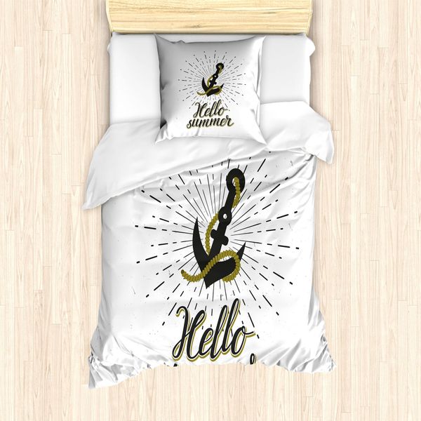 Abakuhaus Set Copripiumino Vintage Nautical Tattoo Per Letti Singoli, Sunburst Anchor, Antiacaro E Anallergico Con Federa, 135 Cm X 200 Cm - 80 X 80 Cm, Fawn Slate Brown-image