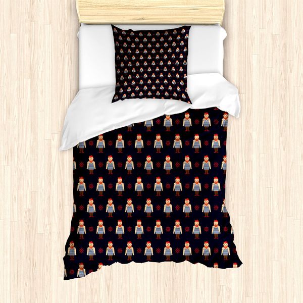 Abakuhaus Set Copripiumino Vintage Con Tatuaggi Nautici Per Letti Singoli, Ginger Man Wheel, Antiacaro E Anallergico Con Federa, 135 Cm X 200 Cm - 80 X 80 Cm, Taupe Salmone Scuro-image