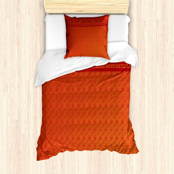 Abakuhaus Set Copripiumino Folkloric Per Letti Singoli, Uccelli E Fiori, Antiacaro, Adatto A Chi Soffre Di Allergie, Con Federa, 135 Cm X 200 Cm - 80 X 80 Cm, Burnt Sienna Vermilion-image
