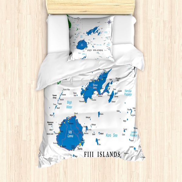 Abakuhaus Set Copripiumino Fiji Per Letti Singoli, Con Nome Ricamato, Antiacaro, Adatto A Chi Soffre Di Allergie, Con Federa, 135 Cm X 200 Cm - 80 X 80 Cm, Bianco Cobalto-Blu-Verde-image
