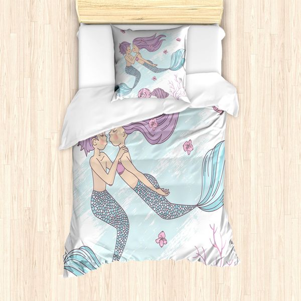 Abakuhaus Set Copripiumino Per Letto Singolo, Coppia Subacquea, Antiacaro, Adatto A Chi Soffre Di Allergie, Con Federa, 135 Cm X 200 Cm - 80 X 80 Cm, Lilla Azzurro-image