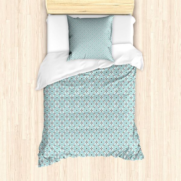 Abakuhaus Set Copripiumino Marocchino Per Letti Singoli, Damasco Mediterraneo, Antiacaro, Adatto A Chi Soffre Di Allergie, Con Federa, 135 Cm X 200 Cm - 80 X 80 Cm, Grigio Schiuma Di Mare-image