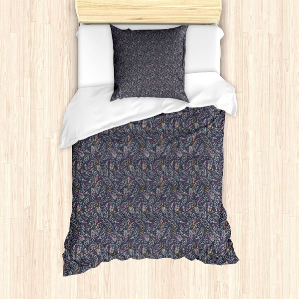 Abakuhaus Set Copripiumino Per Letti Singoli, Linea Kunst-Schmetterlings-Spots, Antiacaro, Adatto A Chi Soffre Di Allergie, Con Federa, 135 Cm X 200 Cm - 80 X 80 Cm, Dark Indigo Multicolor-image