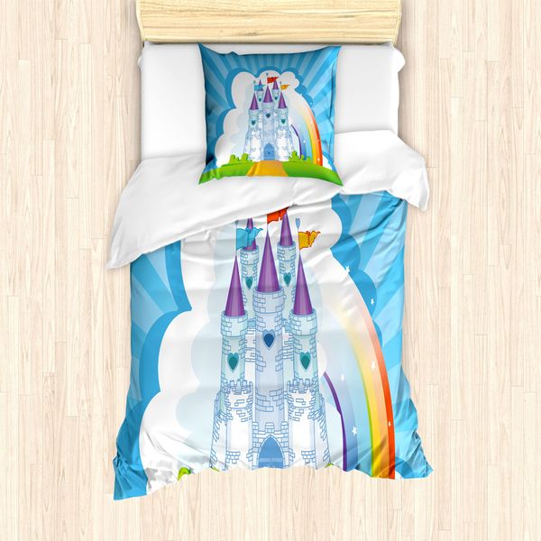 Abakuhaus Set Copripiumino Per Letto Singolo, Rainbow Fortress Princess, Antiacaro, Adatto A Chi Soffre Di Allergie, Con Federa, 135 Cm X 200 Cm - 80 X 80 Cm, Sky Blue Multicolor-image