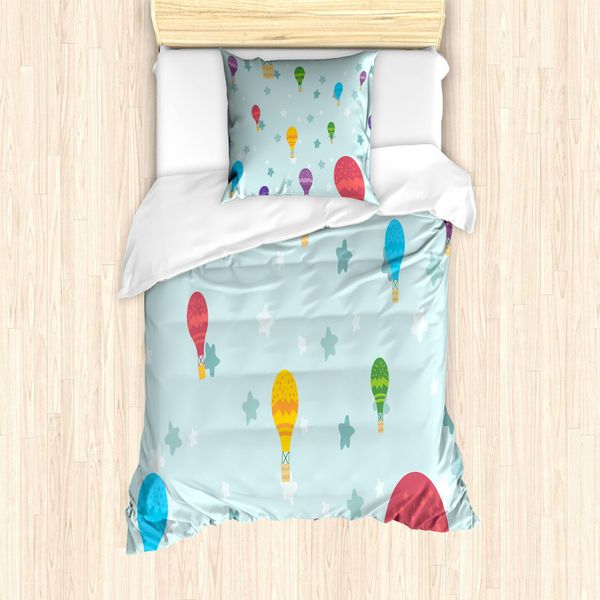 Abakuhaus Set Copripiumino Per Letto Singolo, Sky Travel Cartoon, Antiacaro, Adatto A Chi Soffre Di Allergie, Con Federa, 135 Cm X 200 Cm - 80 X 80 Cm, Multicolore-image