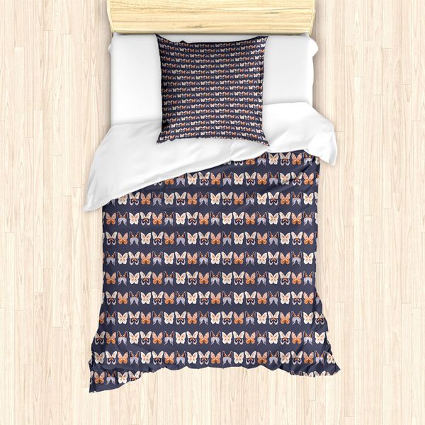 Abakuhaus Set Copripiumino Per Letti Singoli, Farfalle, Antiacaro, Adatto A Chi Soffre Di Allergie, Con Federa, 135 Cm X 200 Cm - 80 X 80 Cm, Dark Indigo Multicolor-image