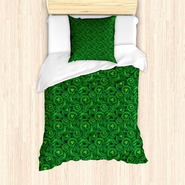 Abakuhaus Set Copripiumino Abstract Green Per Letti Singoli, Irish Swirl Shamrock, Antiacaro E Anallergico Con Federa, 135 Cm X 200 Cm - 80 X 80 Cm, Verde Smeraldo-image