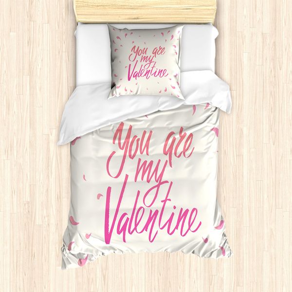 Abakuhaus Set Copripiumino Vintage Valentine Per Letti Singoli, Parole Romantiche, Antiacaro, Adatto A Chi Soffre Di Allergie, Con Federa, 135 Cm X 200 Cm - 80 X 80 Cm, Avorio Rosa Rosa Pastello-image