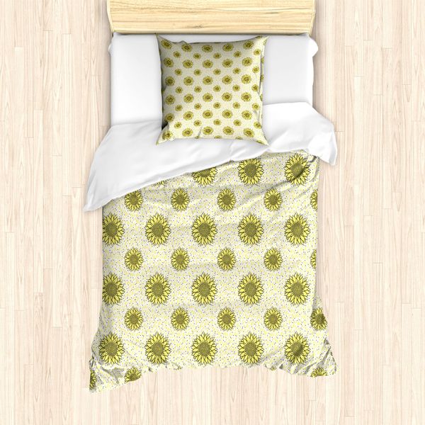 Abakuhaus Set Copripiumino A Pois Gialli Per Letti Singoli, Sunflowers Spots, Antiacaro, Adatto A Chi Soffre Di Allergie, Con Federa, 135 Cm X 200 Cm - 80 X 80 Cm, Giallo Pastello Grigio Scuro-image