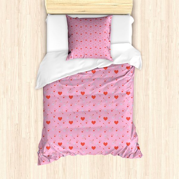 Abakuhaus Set Copripiumino Per Letto Singolo, Cuori E Cupido, Antiacaro, Adatto A Chi Soffre Di Allergie, Con Federa, 135 Cm X 200 Cm - 80 X 80 Cm, Rosa Burnt Sienna-image