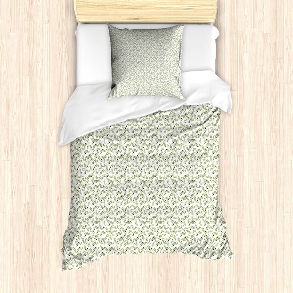 Abakuhaus Set Copripiumino Per Letto Singolo, Frieden Zweige BläTter Kunst, Antiacaro, Adatto A Chi Soffre Di Allergie, Con Federa, 135 Cm X 200 Cm - 80 X 80 Cm, Verde Oliva Grigio-image