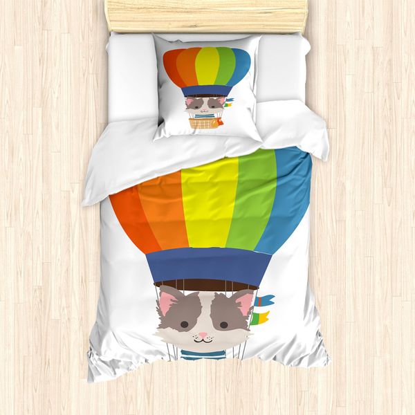 Abakuhaus Set Copripiumino Per Letto Singolo, Cartoon Kitten Sky, Antiacaro, Adatto A Chi Soffre Di Allergie, Con Federa, 135 Cm X 200 Cm - 80 X 80 Cm, Multicolore-image