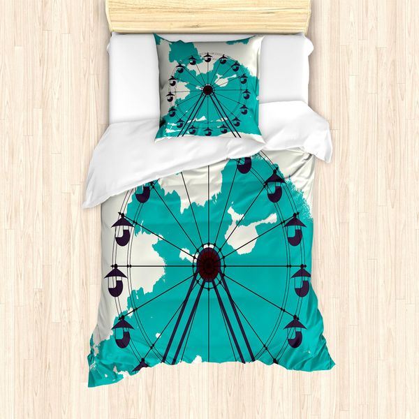 Abakuhaus Set Copripiumino Per Letto Singolo, Motivo Grunge Card Art, Antiacaro, Adatto A Chi Soffre Di Allergie, Con Federa, 135 Cm X 200 Cm - 80 X 80 Cm, Avorio Scuro Seafoam-image