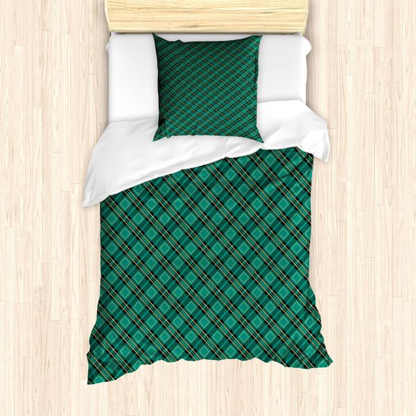 Abakuhaus Set Copripiumino Celtico Verde Per Letti Singoli, Motivo A Linee Diagonali, Antiacaro, Adatto A Chi Soffre Di Allergie, Con Federa, 135 Cm X 200 Cm - 80 X 80 Cm, Verde Acqua Giallo Pastello-image