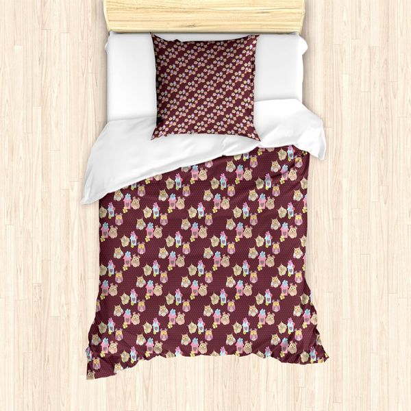 Abakuhaus Set Copripiumino Con Stampa Gufo Per Letti Singoli, Case E Uccelli Su Pois, Antiacaro, Adatto A Chi Soffre Di Allergie, Con Federa, 135 Cm X 200 Cm - 80 X 80 Cm, Multicolore-image