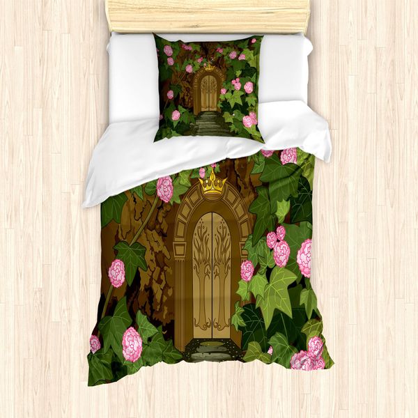 Abakuhaus Set Copripiumino Per Letti Singoli Con Motivo Floreale, Porta Su Un Albero, Antiacaro, Adatto A Chi Soffre Di Allergie, Con Federa, 135 Cm X 200 Cm - 80 X 80 Cm, Fawn Multicolor-image