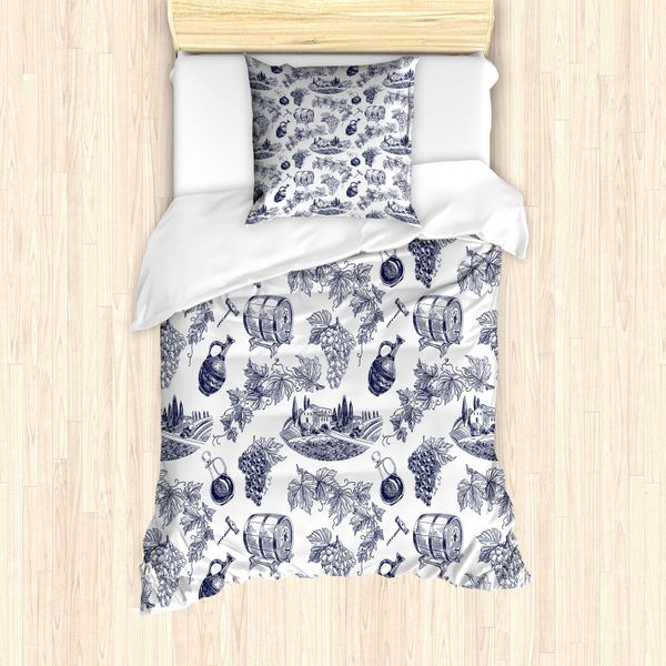 Abakuhaus Set Copripiumino Per Letti Singoli, Tema Monotono Vineyard, Antiacaro, Adatto A Chi Soffre Di Allergie, Con Federa, 135 Cm X 200 Cm - 80 X 80 Cm, Viola-Blu Bianco-image
