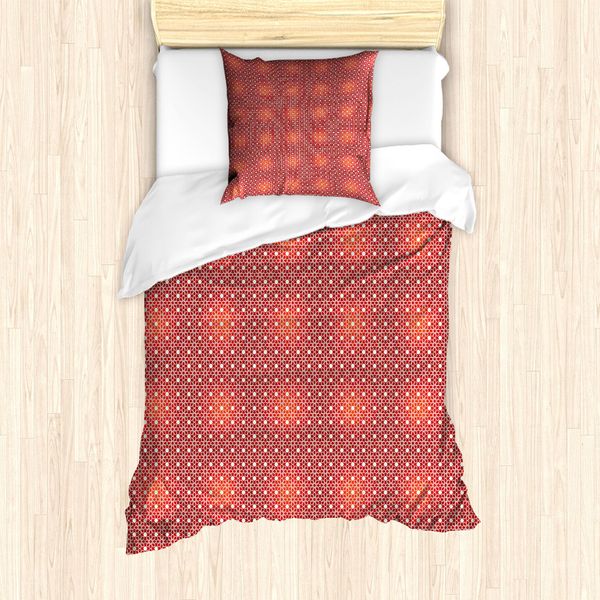 Abakuhaus Set Copripiumino Marocchino Per Letti Singoli, Folkloric Starry Lattice, Antiacaro, Adatto A Chi Soffre Di Allergie, Con Federa, 135 Cm X 200 Cm - 80 X 80 Cm, Vermilion Burnt Orange-image