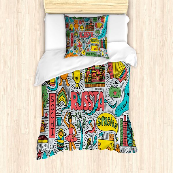 Abakuhaus Russia Set Copripiumino Per Letti Singoli, Stile Russo, Antiacaro, Adatto A Chi Soffre Di Allergie, Con Federa, 135 Cm X 200 Cm - 80 X 80 Cm, Multicolore-image