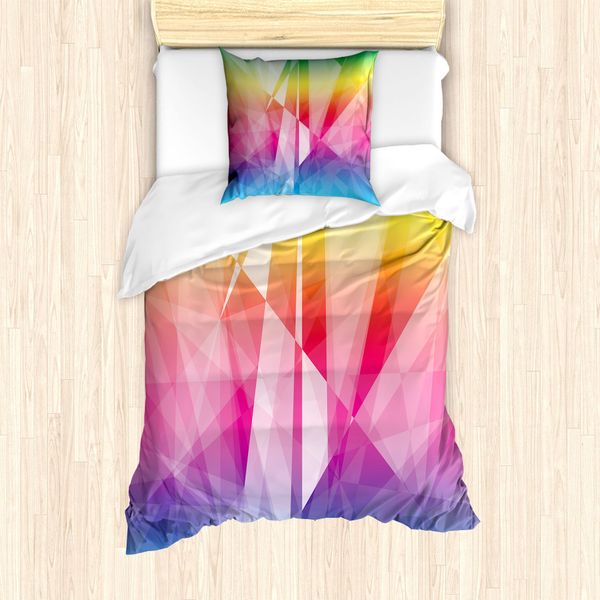 Abakuhaus Set Copripiumino Per Letti Singoli, Mosaico Arcobaleno Geometrico Artistico, Antiacaro, Adatto A Chi Soffre Di Allergie, Con Federa, 135 Cm X 200 Cm - 80 X 80 Cm, Multicolore-image