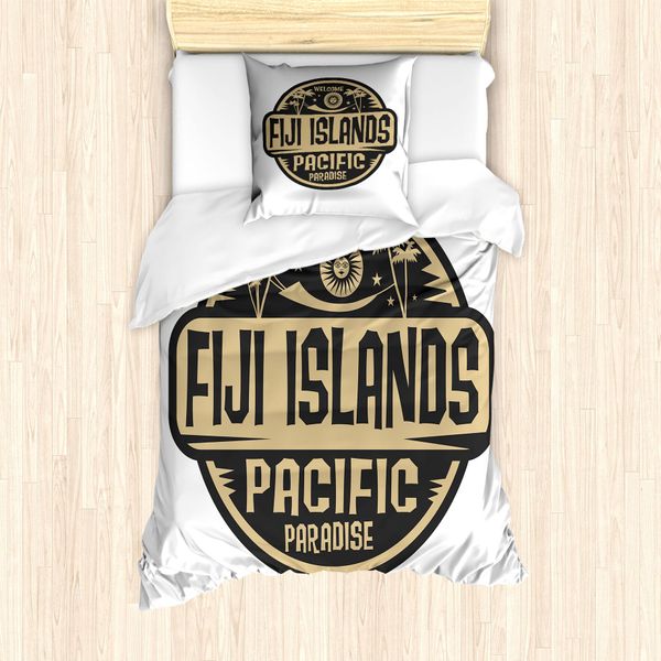 Abakuhaus Set Copripiumino Fiji Per Letti Singoli, Benvenuti Alle Isole Fiji Paradise, Antiacaro Adatto A Chi Soffre Di Allergie Con Federa, 135 Cm X 200 Cm - 80 X 80 Cm, Taupe Scuro Camello Chiaro-image