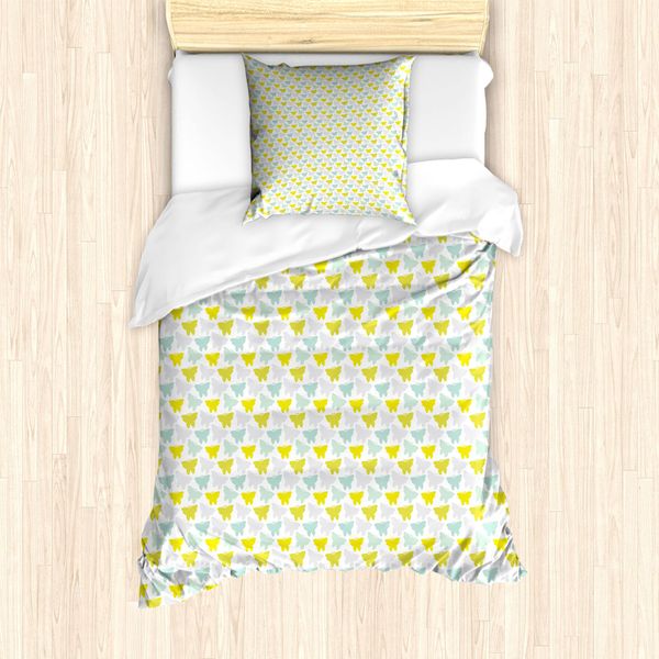 Abakuhaus Set Copripiumino Per Letto Singolo, Silhouette Di Farfalle Primaverili, Antiacaro, Adatto A Chi Soffre Di Allergie, Con Federa, 135 Cm X 200 Cm - 80 X 80 Cm, Bianco Multicolore-image