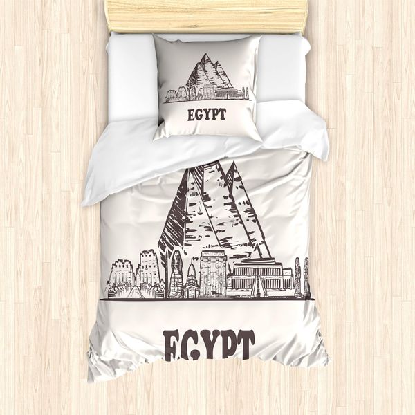 Abakuhaus Set Copripiumino Egiziano Per Letti Singoli, Piramidi Di Cheope, Antiacaro, Adatto A Chi Soffre Di Allergie, Con Federa, 135 Cm X 200 Cm - 80 X 80 Cm, Grigio Taupe Scuro Eggshell-image