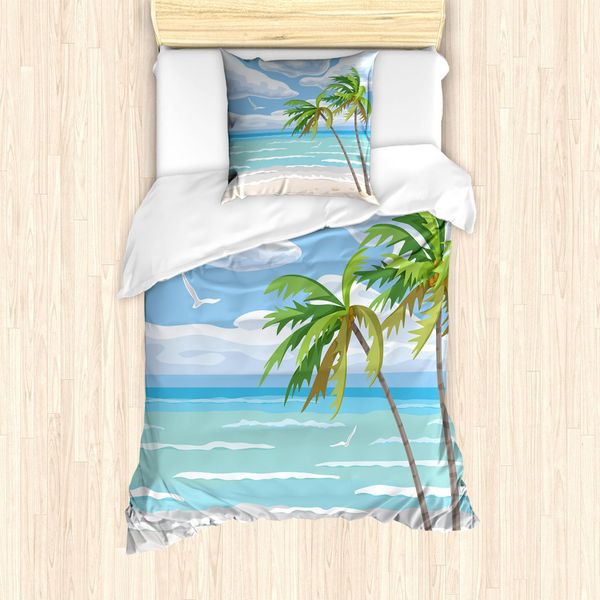 Abakuhaus Set Copripiumino Grafico Per Letti Singoli, Estate Costa Vento, Antiacaro Adatto A Chi Soffre Di Allergie Con Federa, 135 Cm X 200 Cm - 80 X 80 Cm, Multicolore-image