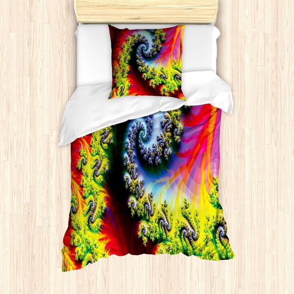Abakuhaus Set Copripiumino Astral Per Letti Singoli, Fantasia Astratta Psichedelica, Antiacaro, Adatto A Chi Soffre Di Allergie, Con Federa, 135 Cm X 200 Cm - 80 X 80 Cm, Multicolore-image
