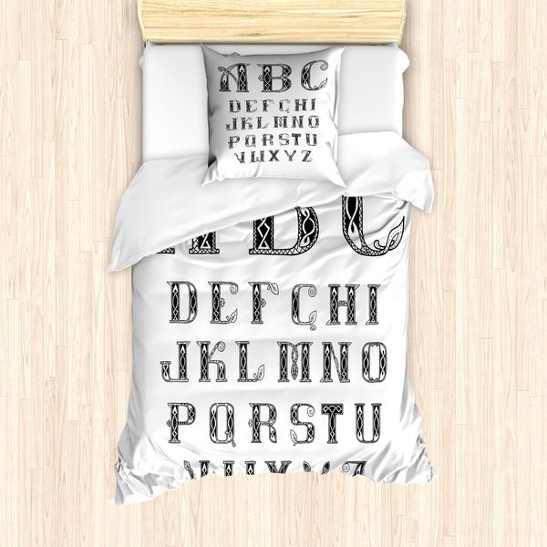 Abakuhaus Set Copripiumino Alphabet Per Letti Singoli, Lettere Decorative Dalla A Alla Z, Antiacaro, Adatto A Chi Soffre Di Allergie, Con Federa, 135 Cm X 200 Cm - 80 X 80 Cm, Grigio Antracite E Bianco-image