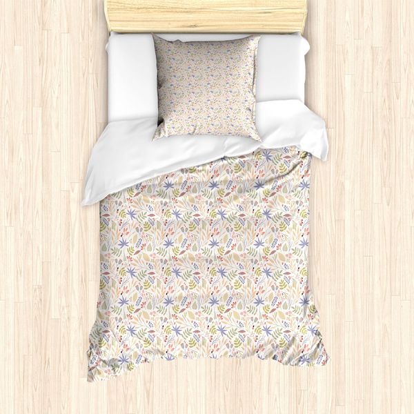 Abakuhaus Set Copripiumino Botanico Per Letti Singoli, Soft Berry Crescita Primaverile, Antiacaro Adatto A Chi Soffre Di Allergie Con Federa, 135 Cm X 200 Cm - 80 X 80 Cm, Guscio D'uovo E Multicolore-image