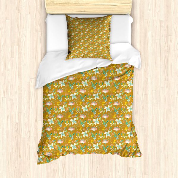 Abakuhaus Set Copripiumino Per Letti Singoli, Arte Floreale Estiva Biologica, Antiacaro, Adatto A Chi Soffre Di Allergie, Con Federa, 135 Cm X 200 Cm - 80 X 80 Cm, Ambra Multicolore-image
