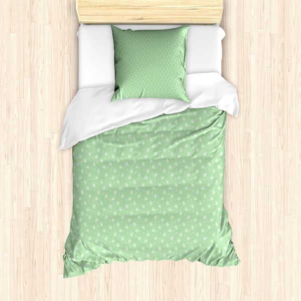Abakuhaus Set Copripiumino Per Letti Singoli, Design Floreale Fluttuante, Antiacaro E Anallergico, Con Federa, 135 Cm X 200 Cm - 80 X 80 Cm, Verde Chiaro E Bianco-image