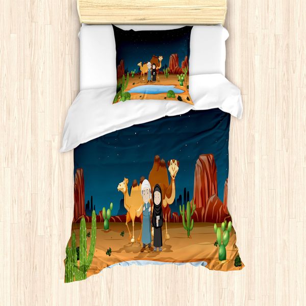 Abakuhaus Set Copripiumino Per Letti Singoli, Persone Cammelli Cactus, Antiacaro, Adatto A Chi Soffre Di Allergie, Con Federa, 135 Cm X 200 Cm - 80 X 80 Cm, Multicolore-image