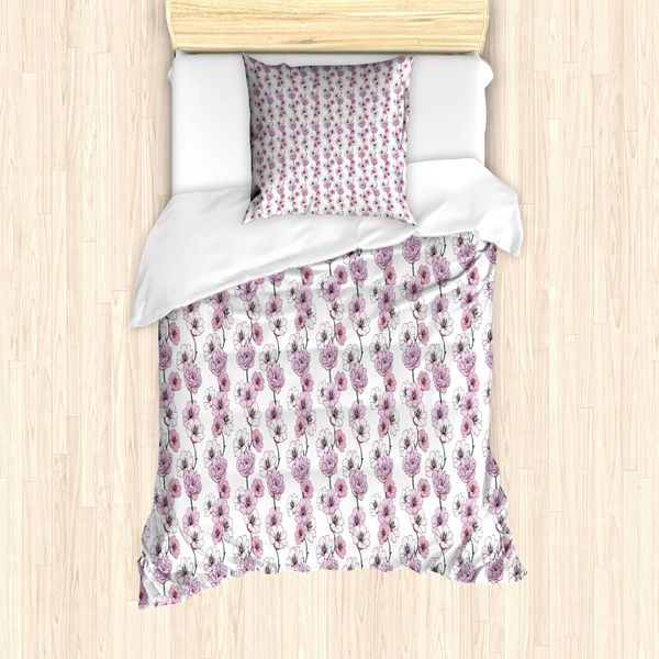 Abakuhaus Set Copripiumino Acquerello Con Motivo Floreale Per Letti Singoli, Gardenie, Antiacaro, Adatto A Chi Soffre Di Allergie, Con Federa, 135 Cm X 200 Cm - 80 X 80 Cm, Lilla Pallido Malva-image