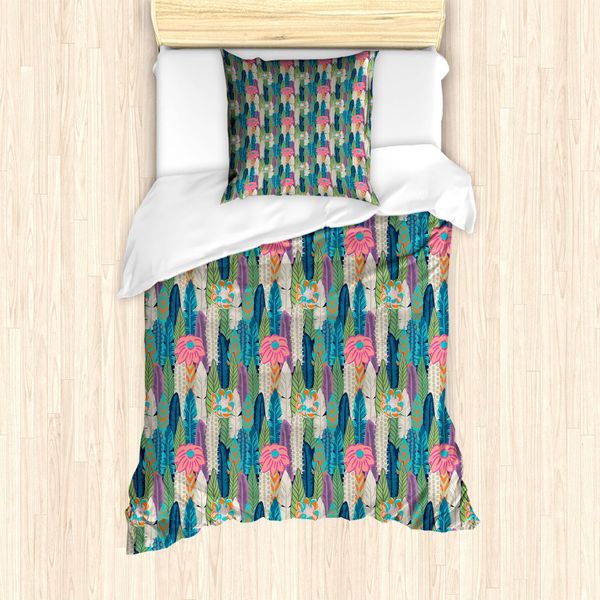 Abakuhaus Set Copripiumino Per Letto Singolo, Fiori Succulenti Pastello, Antiacaro, Adatto A Chi Soffre Di Allergie, Con Federa, 135 Cm X 200 Cm - 80 X 80 Cm, Multicolore-image