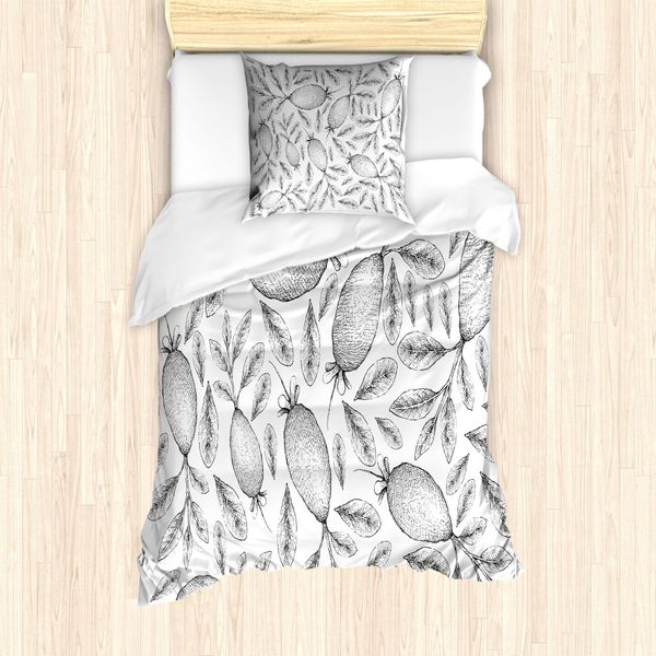 Abakuhaus Set Copripiumino Per Letti Singoli, Disegno Vintage Monocromatico, Antiacaro E Anallergico Con Federa, 135 Cm X 200 Cm - 80 X 80 Cm, Grigio Antracite E Bianco-image