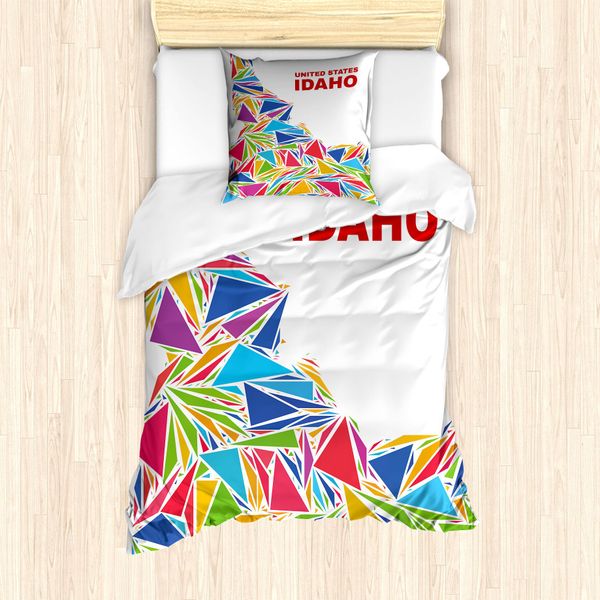 Set Copripiumino Abakuhaus Idaho Per Letti Singoli, Illustrazione Gem State, Antiacaro, Adatto A Chi Soffre Di Allergie, Con Federa, 135 Cm X 200 Cm - 80 X 80 Cm, Vermiglio E Multicolore-image