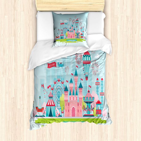 Abakuhaus Set Copripiumino Per Letto Singolo, Childish Cartoon Fun, Antiacaro, Adatto A Chi Soffre Di Allergie, Con Federa, 135 Cm X 200 Cm - 80 X 80 Cm, Blu Pallido Multicolore-image