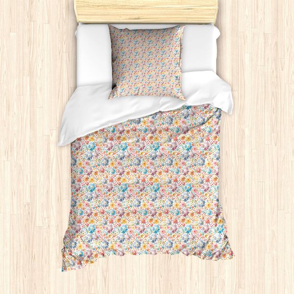 Abakuhaus Set Copripiumino Per Letti Singoli, Motivo Floreale A Zig Zag, Antiacaro E Anallergico, Con Federa, 135 Cm X 200 Cm - 80 X 80 Cm, Multicolore-image