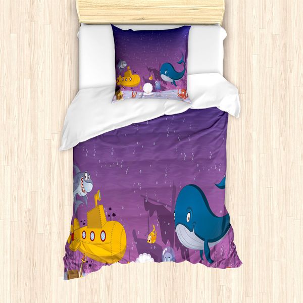 Abakuhaus Set Copripiumino Per Letti Singoli, Oceanic Kreaturen Coral, Antiacaro, Adatto A Chi Soffre Di Allergie, Con Federa, 135 Cm X 200 Cm - 80 X 80 Cm, Dark Indigo Multicolor-image