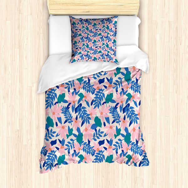Abakuhaus Set Copripiumino Astratto Per Letti Singoli, Morbido Con Motivi Floreali Esotici, Antiacaro E Anallergico Con Federa, 135 Cm X 200 Cm - 80 X 80 Cm, Rosa Pallido Multicolore-image